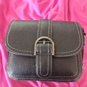 Classic Black Crossbody Bag with Silver Buckle